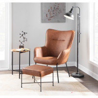 Lumisource C2-IZZY BKCAM Izzy Industrial Lounge Chair and Ottoman Set in Black Metal and Camel Faux Leather